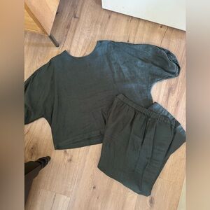 Velvet by Graham & Spencer Green Linen Set XL Pants Top